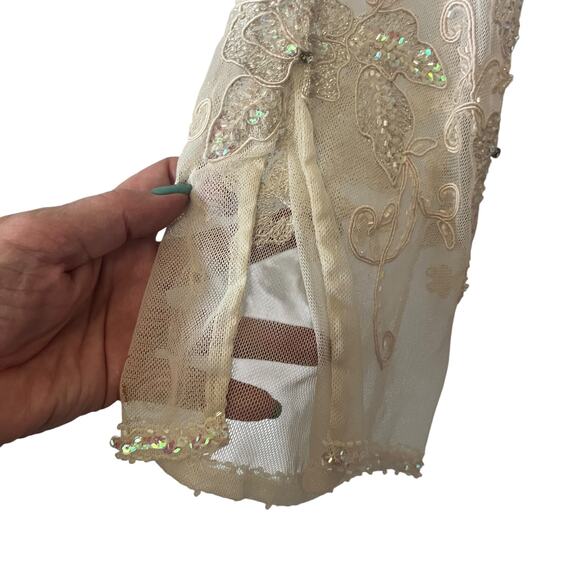 Cameron Blake Gown Formal Beige Silk Beaded Sequin Mother of Bride Feminine 10 - Picture 6 of 13